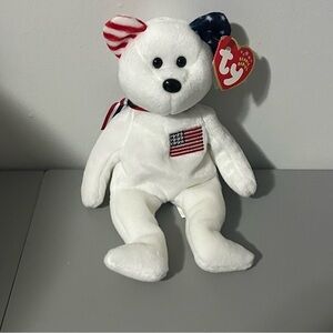 Ty America Beanie Baby White Version Memorial Bear NWT 01/02 Retired Tag Error